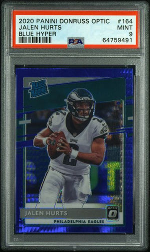 2020 PANINI DONRUSS OPTIC #164 JALEN HURTS BLUE HYPER ROOKIE PSA 9