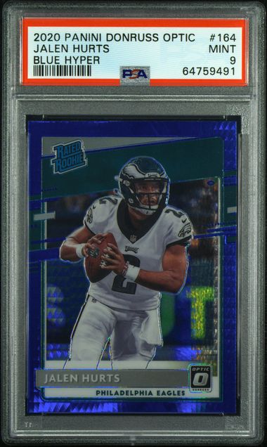 2020 PANINI DONRUSS OPTIC #164 JALEN HURTS BLUE HYPER ROOKIE PSA 9
