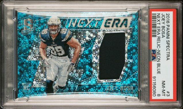 2016 PANINI SPECTRA NEXT ERA RELIC JOEY BOSA NEXT ERA RELIC-NEON BLUE /99 PSA 8
