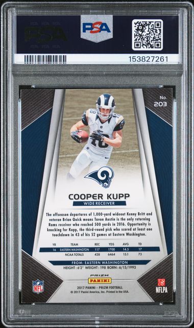 2017 PANINI PRIZM #203 COOPER KUPP RED WHITE & BLUE AUTO PSA 9 AUTO 10