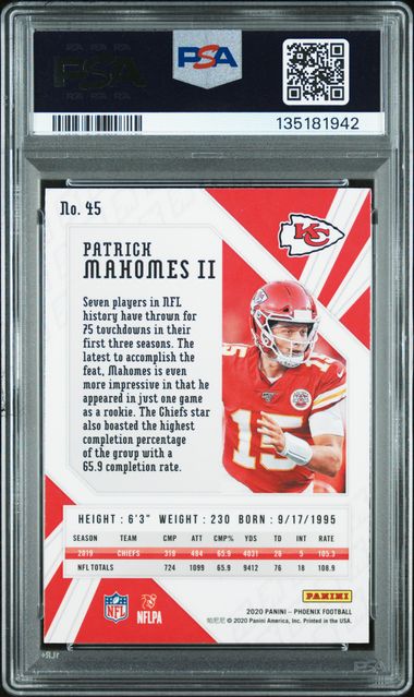 2020 PANINI PHOENIX #45 PATRICK MAHOMES II FIRE BURST PSA 9