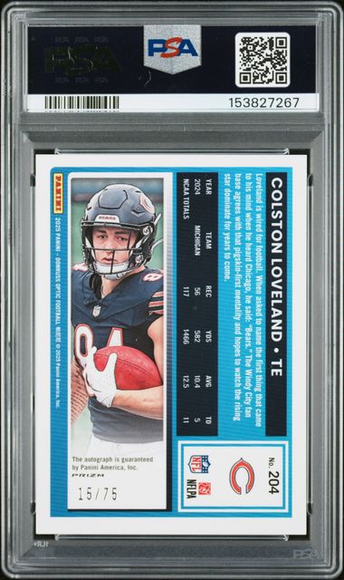 2025 PANINI DONRUSS OPTIC #204 COLSTON LOVELAND AUTO-PINK VELOCITY /75 PSA 8