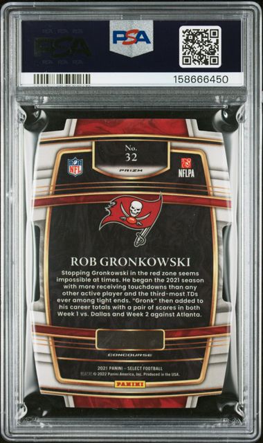 2021 PANINI SELECT #32 ROB GRONKOWSKI DIE-CUT ZEBRA PRIZM PSA 9