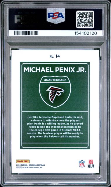 2024 PANINI DONRUSS DOWNTOWN! #14 MICHAEL PENIX JR. ROOKIE PSA 9