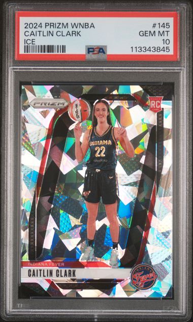 2024 PANINI PRIZM WNBA #145 CAITLIN CLARK ROOKIE ICE RC PSA 10