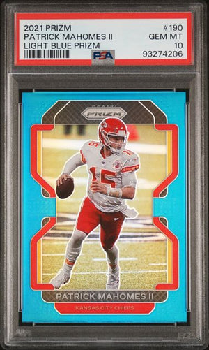 2021 PANINI PRIZM #190 PATRICK MAHOMES II LIGHT BLUE PRIZM PSA 10