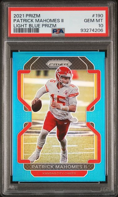 2021 PANINI PRIZM #190 PATRICK MAHOMES II LIGHT BLUE PRIZM PSA 10