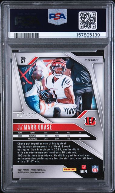 2024 PANINI PRIZM #57 Ja'MARR CHASE PURPLE ICE PSA 10