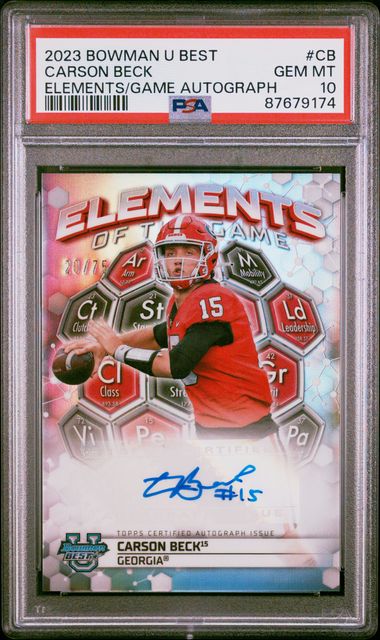 2023 BOWMAN U BEST ELEMENTS OF THE GAME AUTO /75 CARSON BECK PSA 10