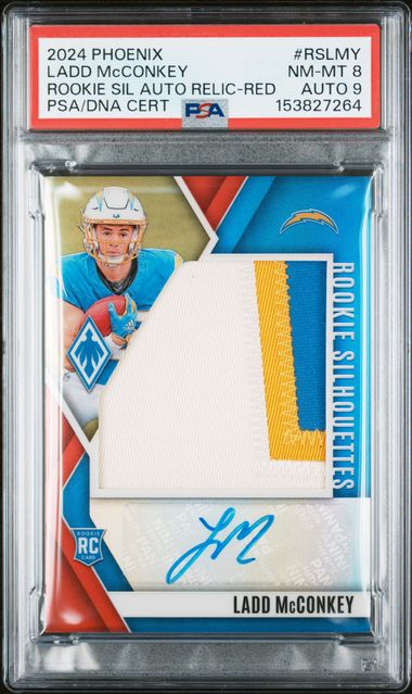 2024 PHOENIX ROOKIE SILHOUETTES LADD McCONKEY ROOKIE AUTO RELIC RED /99 PSA 8