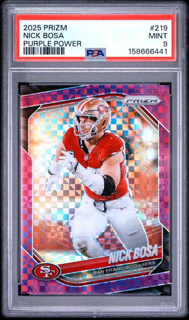 2025 PANINI PRIZM #219 NICK BOSA PURPLE POWER /49 PSA 9