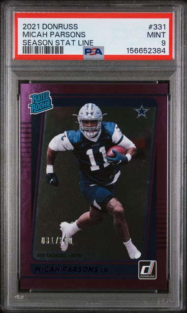 2021 PANINI DONRUSS #331 MICAH PARSONS SEASON STAT LINE PSA 9
