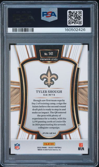 2025 PANINI SELECT #141 TYLER SHOUGH ZEBRA SHOCK PSA 10