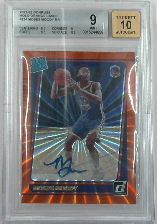 2021-22 Donruss Holo Orange Laser Moses Moody Rated Rookie Auto Bgs 9