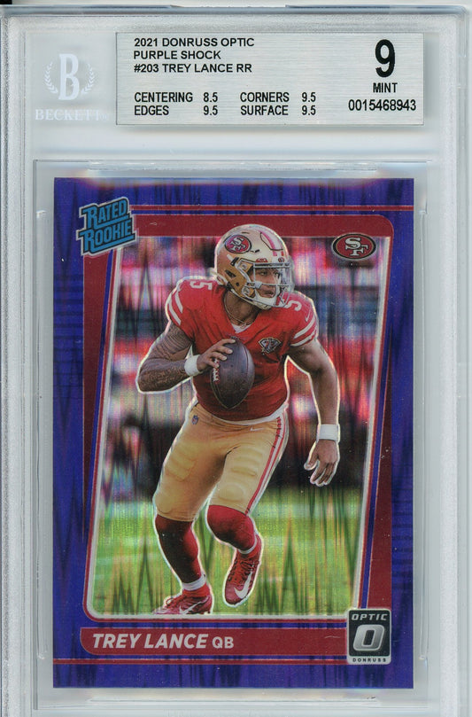 2021 Optic Trey Lance Purple Shock Rated Rookie BGS 9 Mint