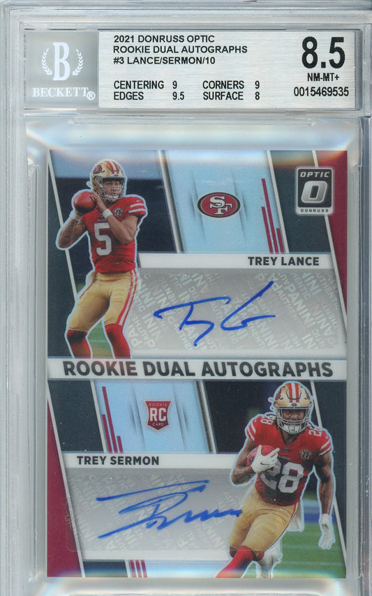 2021 Optic Trey Lance / Trey Sermon Rookie Dual Auto /10 BGS 8.5 Near Mint / Mint +
