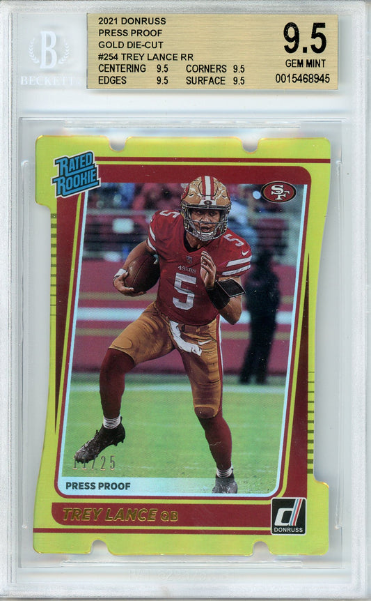 2021 Donruss Trey Lance Press Proof Gold Die-Cut /25 BGS 9.5 Gem Mint