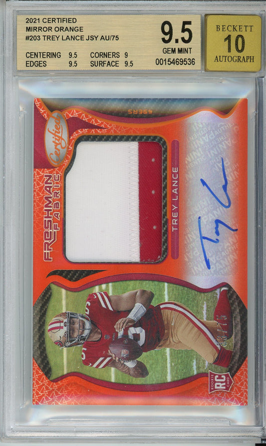 2021 Certified Trey Lance Mirror Orange Jersey Auto /75 BGS 9.5 Gem Mint