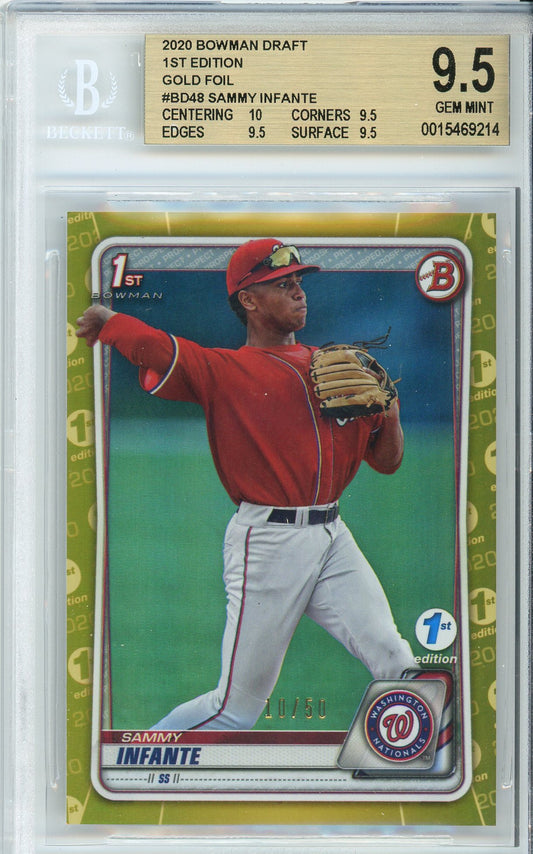 2020 Bowman Draft 1st Edition Sammy Infante 1st Bowman Gold Foil /50 BGS 9.5 Gem Mint