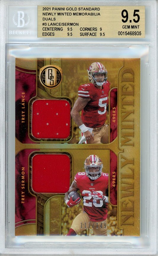 2021 Gold Standard Trey Lance / Trey Sermon Newly Minted Memorabilia Duals /149 BGS 9.5 Gem Mint